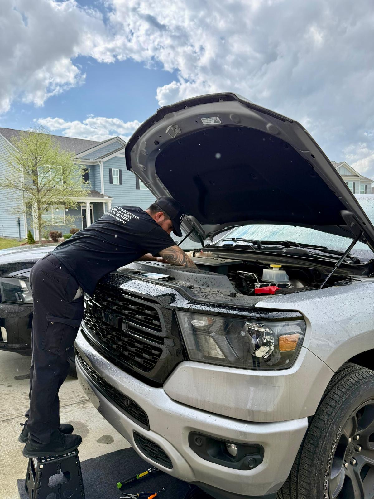 Mechanic working on engine